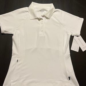 Women's Medium Athleta Everyday Polo Tee White Casual Athletic Fashion UPF Wicki
